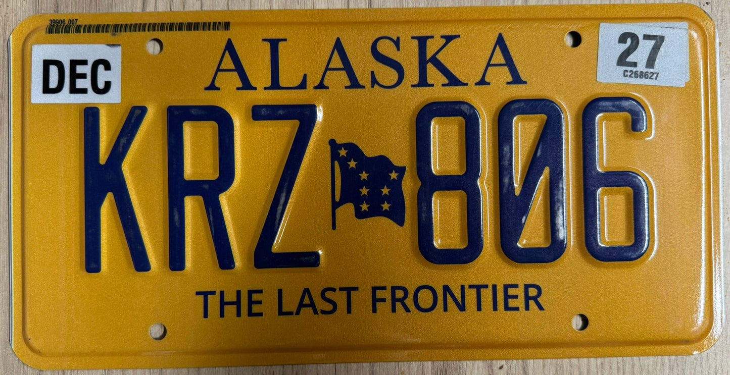 Plaque d'Immatriculation Américaine Alaska – Édition Gold "The Last Frontier" (KRZ 806)
