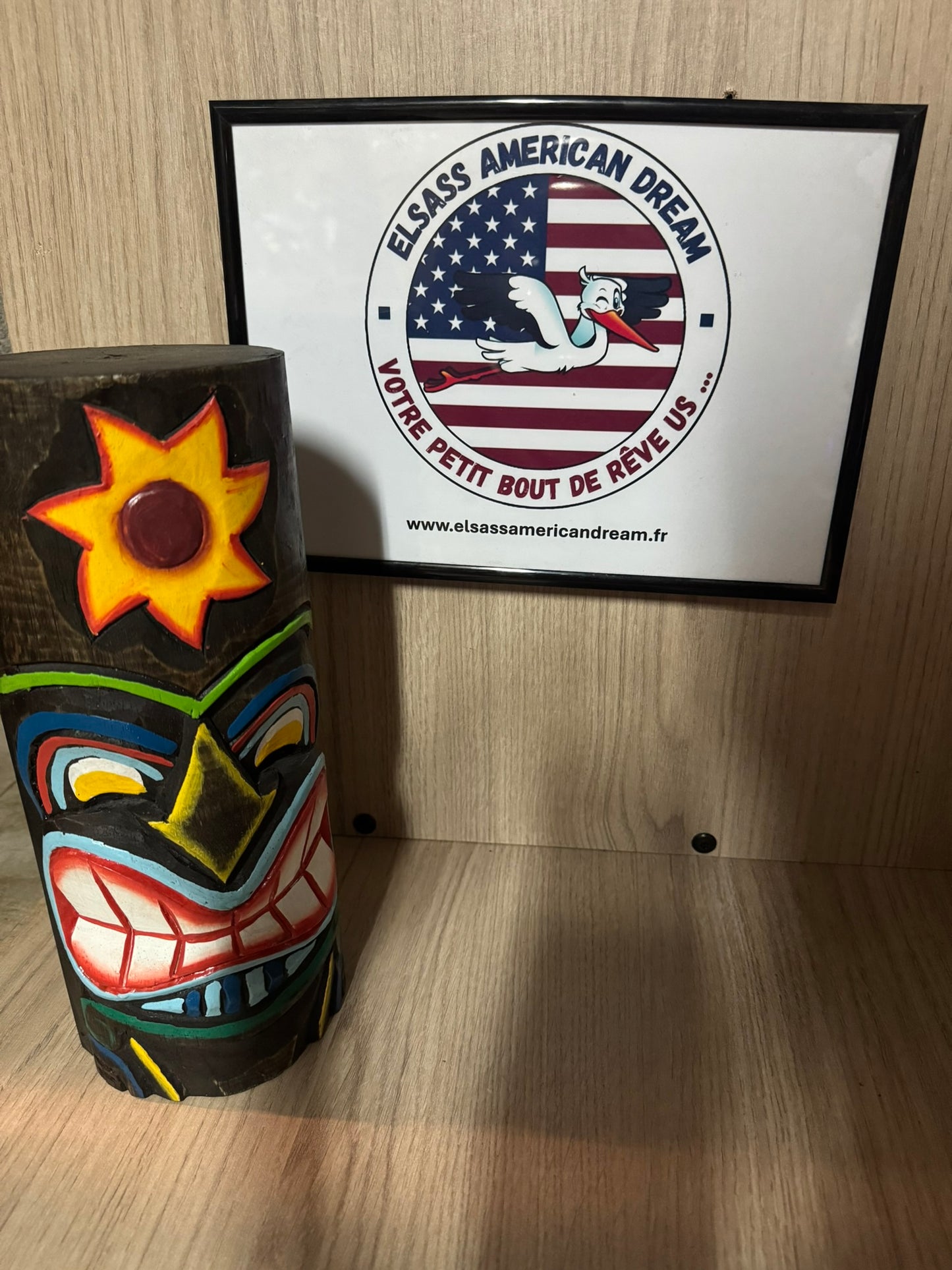 Totem Tiki Sculpté à la Main "Soleil Guerrier"