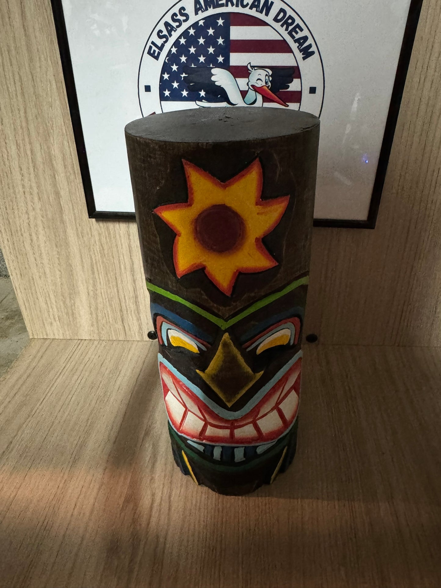 Totem Tiki Sculpté à la Main "Soleil Guerrier"