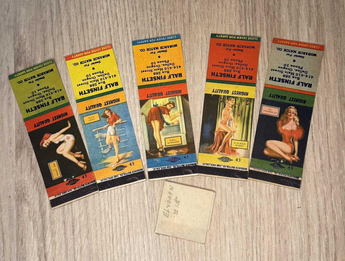 Lot de 5 pochettes d'Allumettes Vintage "Rale Finseth - Highest Quality" - Collection Pin-up Variées