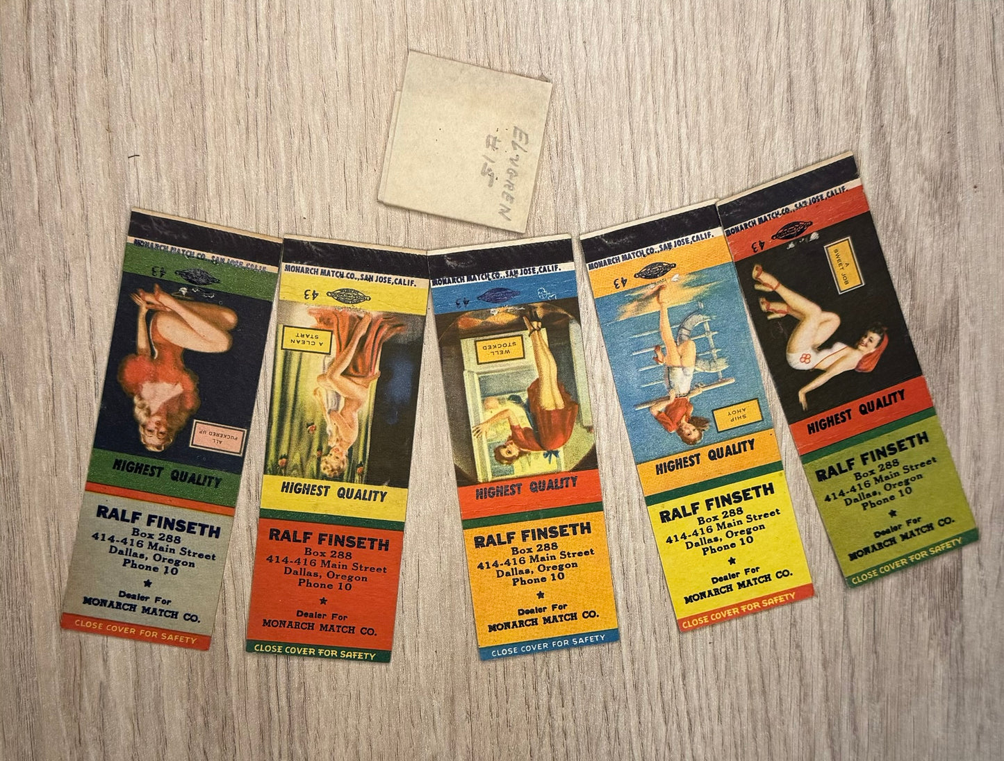 Lot de 5 pochettes d'Allumettes Vintage "Rale Finseth - Highest Quality" - Collection Pin-up Variées