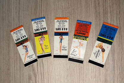 Lot de 5 Pochettes d'Allumettes Vintage "Pin-up & D&D Cafe" - Collection Rétro Rare
