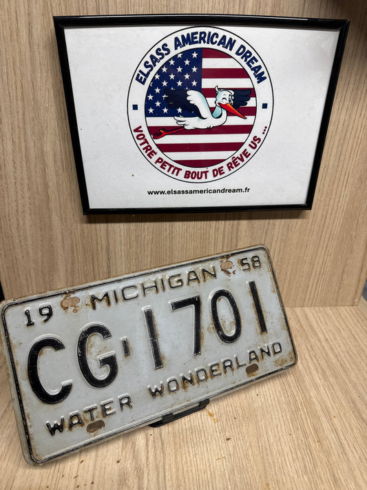 Plaque d’Immatriculation Vintage Michigan 1958 – Édition "Water Wonderland" Michigan CG-i701