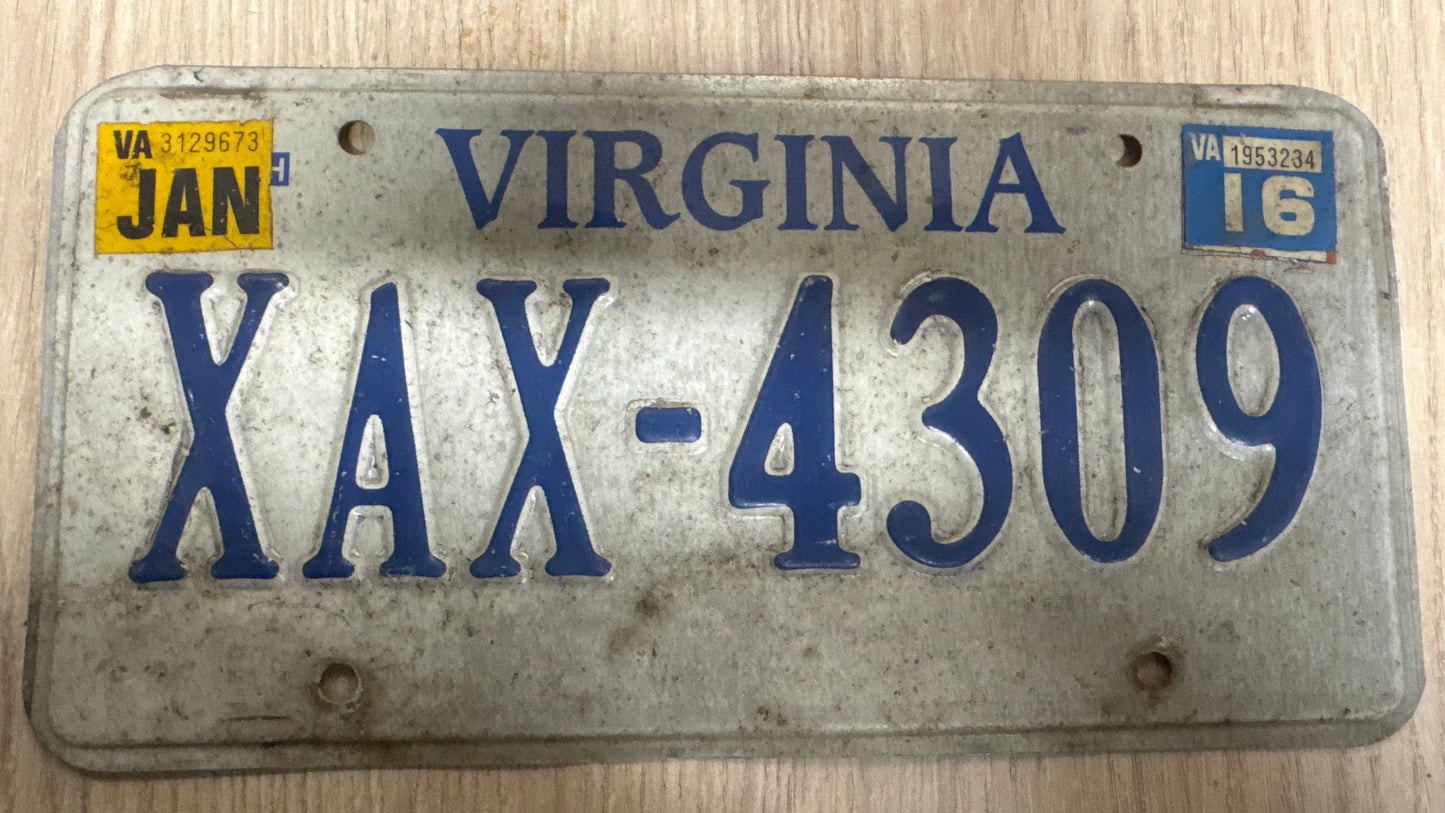 Plaque d’Immatriculation Vintage Virginie – Classic Blue & White Virginia XAX-4309