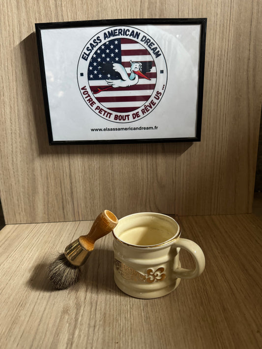 🪒 Set de Rasage Vintage – Mug Williams USA + Blaireau Bois – Style Barbershop Américain
