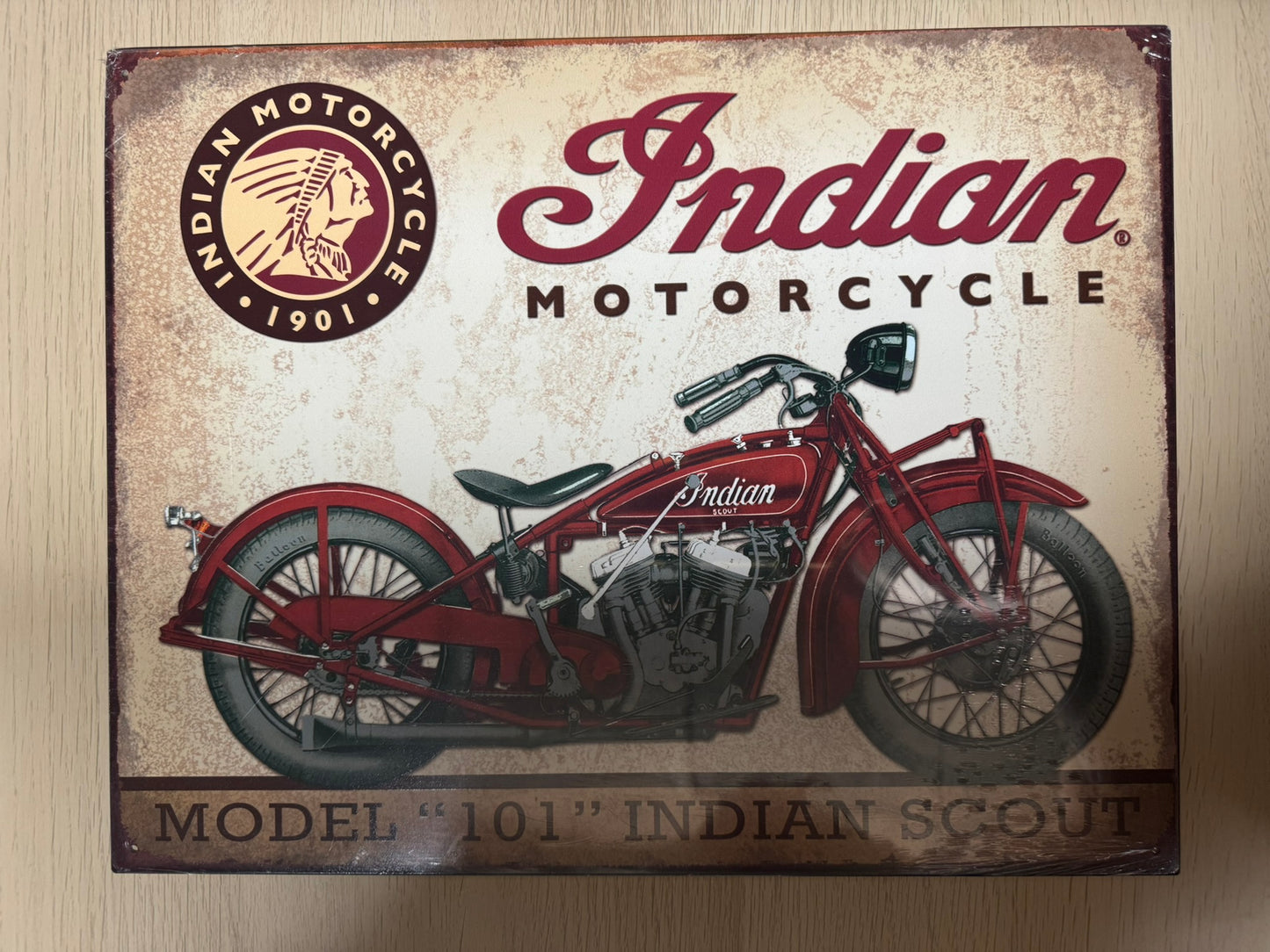 Plaque Métal Vintage Indian Motorcycle – Édition Collector "Model 101" Indian Scout