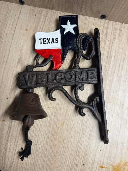 Cloche de Porte "Welcome" Texas en Fonte – Décoration Murale Style Western & Cowboy