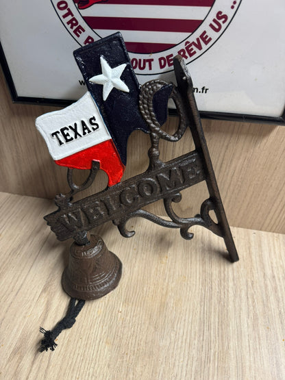 Cloche de Porte "Welcome" Texas en Fonte – Décoration Murale Style Western & Cowboy