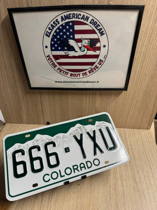 Plaque d'Immatriculation Américaine Colorado – Édition Montagnes / Rare Numéro "666-YXU