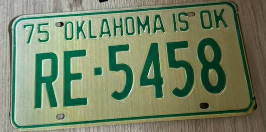 🛻 Plaque d’Immatriculation – Oklahoma "RE-5458" – Année 1975