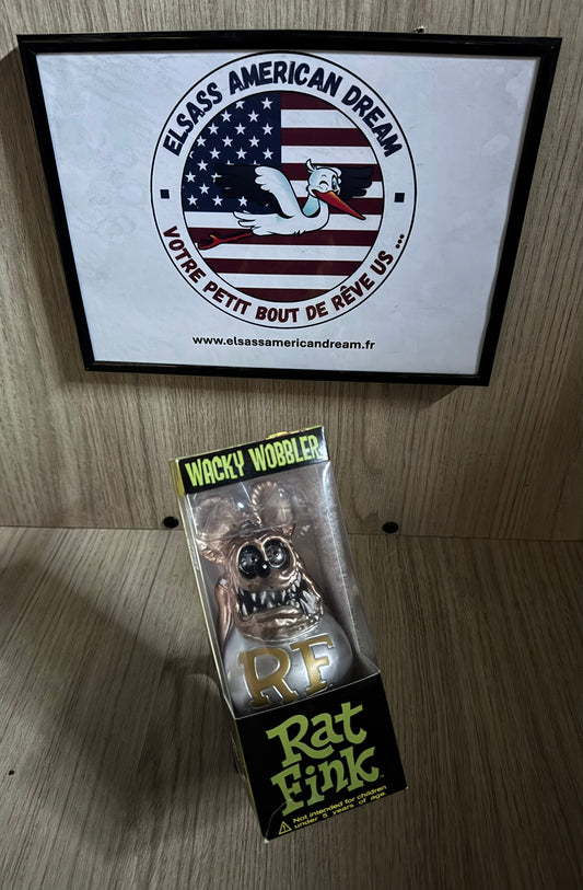 Figurine Wacky Wobbler – Rat Fink RF Métallisé – Édition Limitée-- Metal or+argent