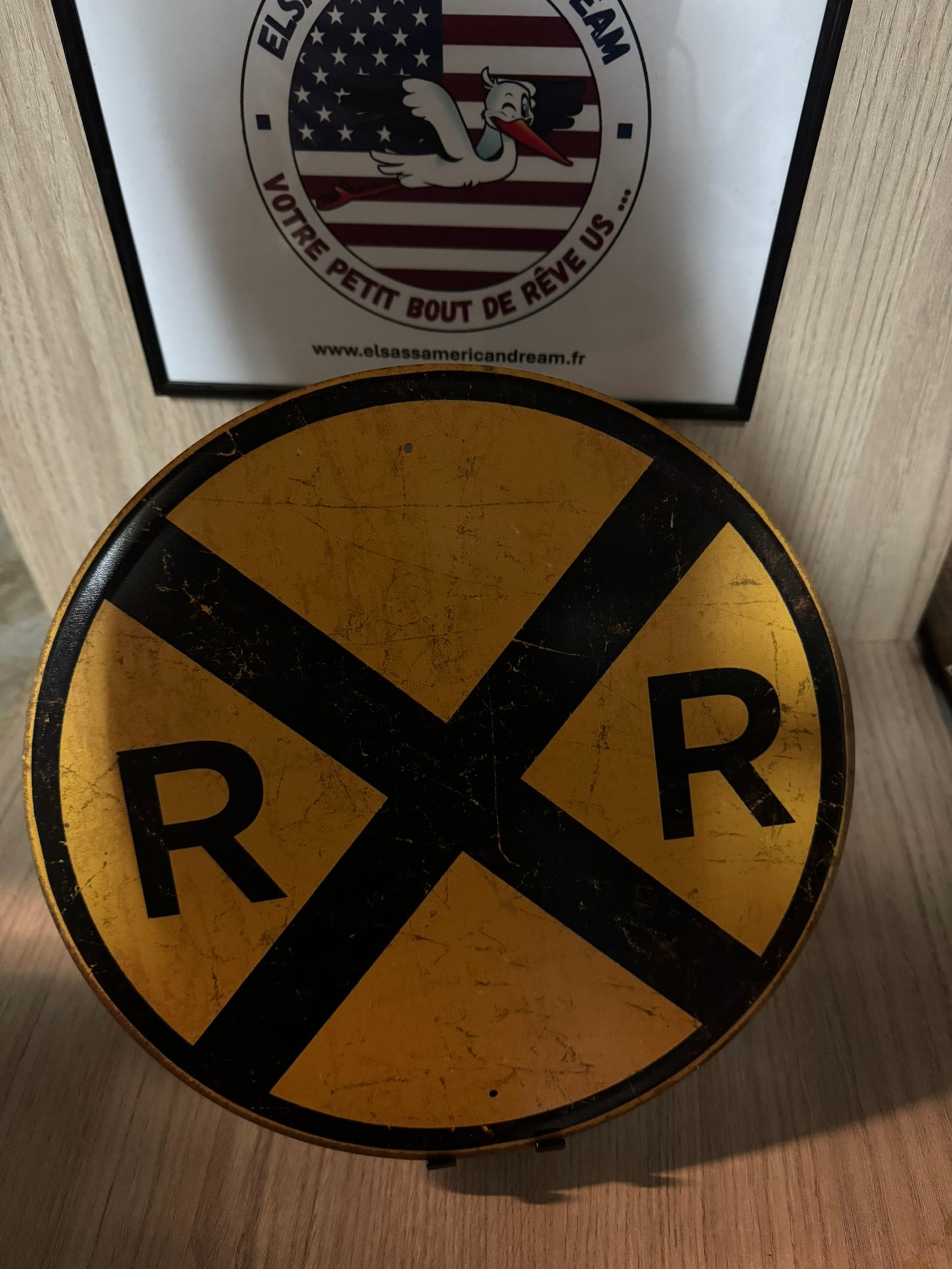 Panneau Métal Vintage – Traversée de Rail – Signalisation Rétro