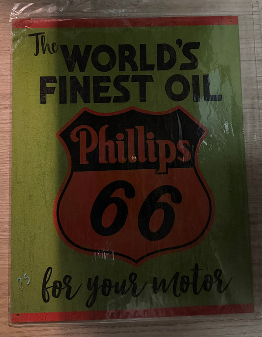 Plaque Métal Vintage "Phillips 66 - The World's Finest Oil" - Déco Garage Rétro