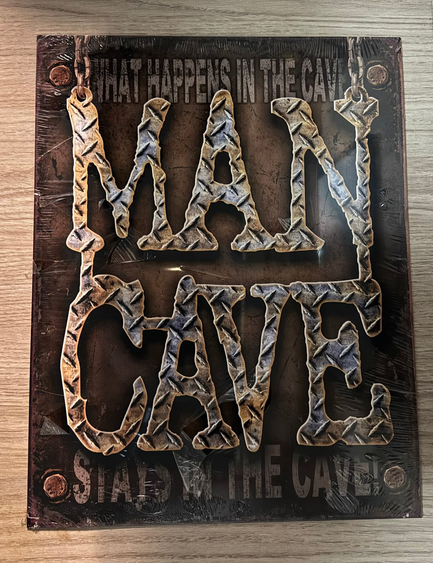 Plaque Métal Décorative "MAN CAVE" - Design Industriel Texturé - Neuf