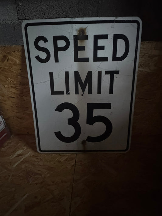 Panneau Routier Américain Vintage "SPEED LIMIT 35" - Décoration Garage / Rétro