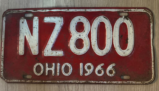 🚘Plaque d’Immatriculation Vintage – Ohio 1966 (NZ 800)
