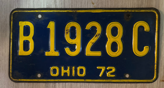 🚘Plaque d’Immatriculation Vintage – Ohio 1972 (B1928C)